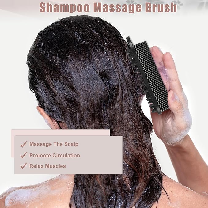 VOCOSTE Silicone Body Scrubber, 2 in 1 Body Brush Hair Scalp Massager, Soft Body Scrubbers for Use in Shower, Lathers Well Exfoliating Body Scrubber for All Skin Types, Black