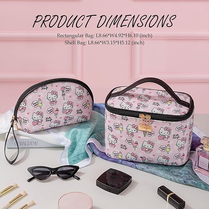 AmBealla Cosmetic Bag Large Makeup Bags Pink Travel Case with Makeup Brush HolderοΌ2PCS Cosmetic Organizer for Women, Toiletry Storage Bag for Skincare & Beauty Tools Sweet Cute for Girls