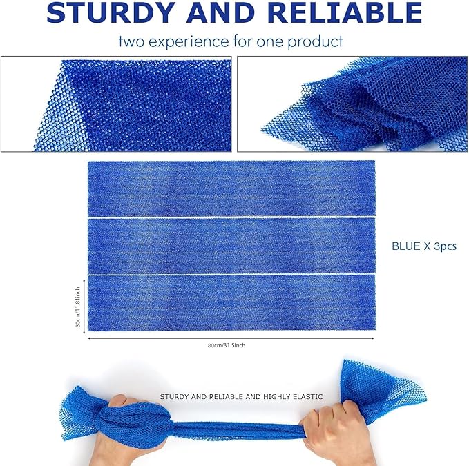 3 Pieces African Bath Sponge African Net Long Net Bath Sponge Exfoliating Shower Body Scrubber Back Scrubber Skin Smoother,Great for Daily Use (Blue)