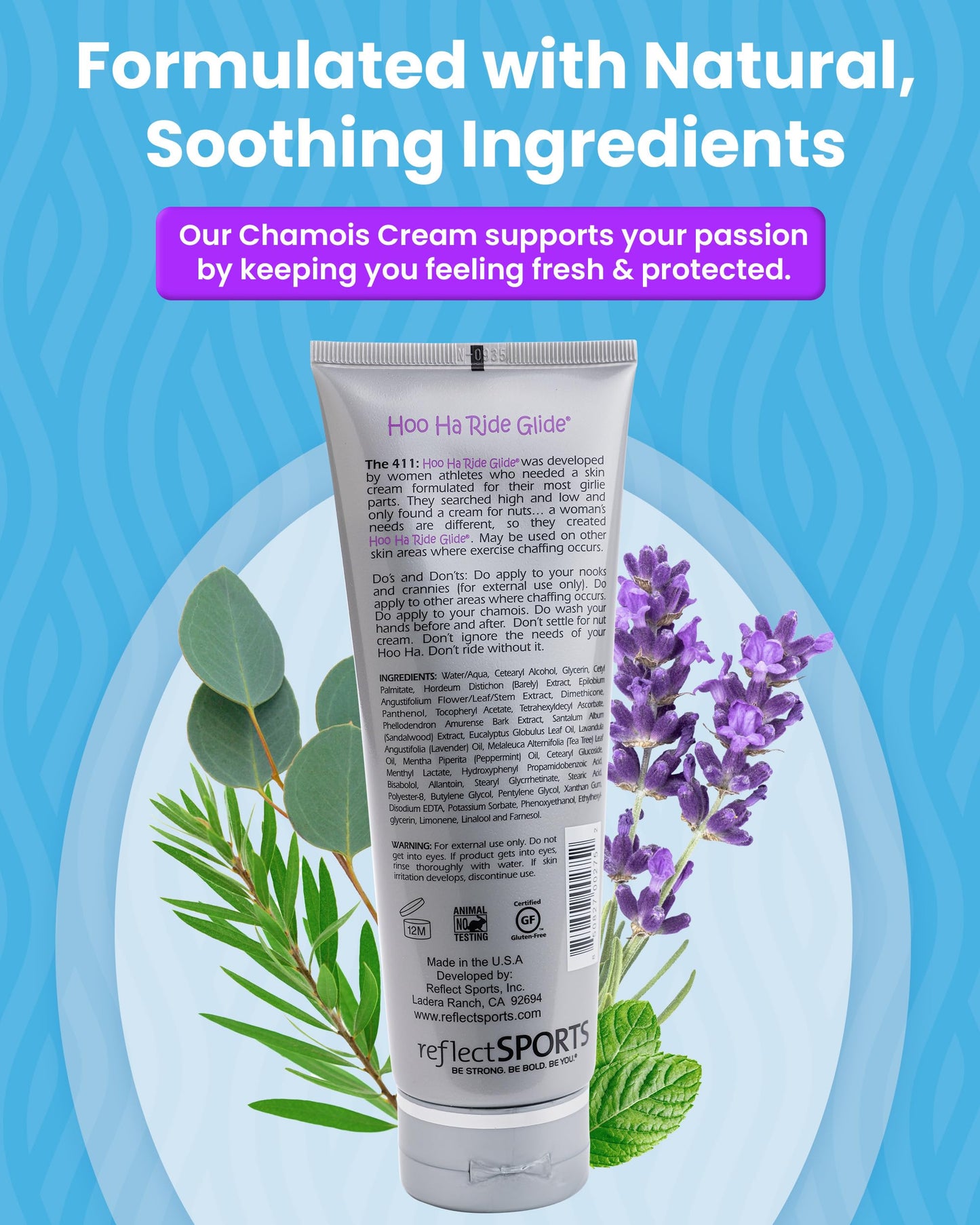 Hoo Ha Ride Glide Chamois Cream for Women & Men - Gentle Anti Chafing Formula with Lavender, Tea Tree Oil, Peppermint, & Eucalyptus Essential Oils - Ideal for Cycling, Running, Sports, & Workouts, 8oz