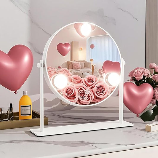 10"x10" Lighted Makeup Mirror, Hollywood Vanity Mirror with 3 Dimmable LED Bulbs, Dimmable Touch Screen, Light up Mirror, Portable Travel Mirror, 360Β° Rotation, White