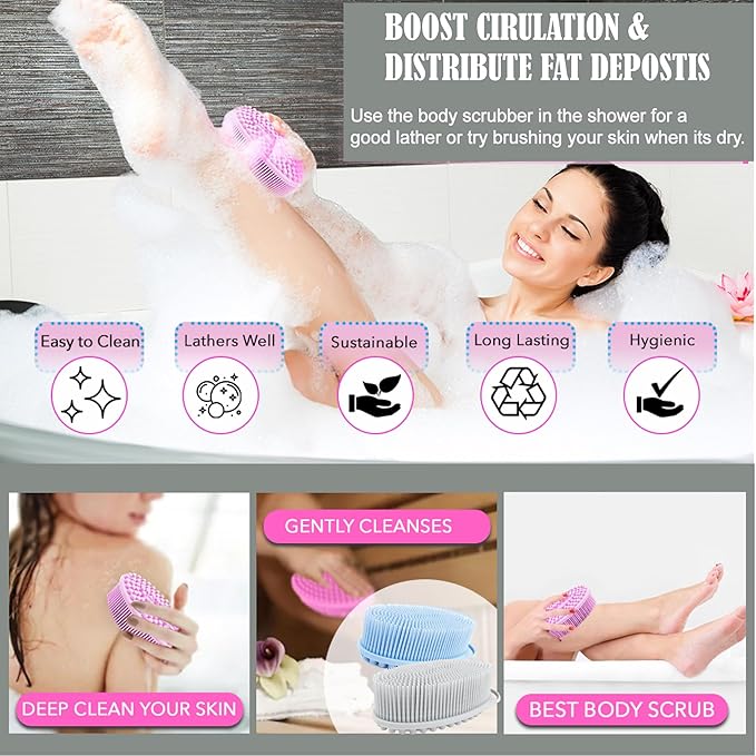 Avilana Light Gray and Marble Silicone Body Scrubber Bundle - Sleek and Elegant Dual-Tone Set