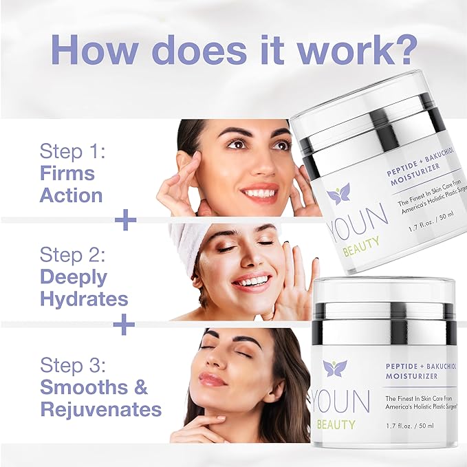 YOUN Beauty Peptide + Bakuchiol Moisturizer by Holistic Dr. Anthony Youn β Paraben-Free Retinol-Alternative Face Moisturizer to Support Collagen Production, Skin Hydration and Elasticity, 50ml