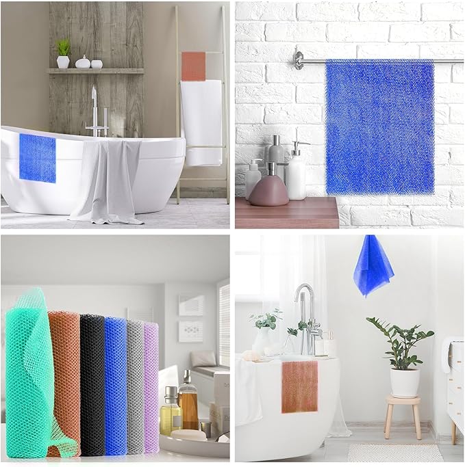 6 Pieces African Bath Sponge African Net Long Net Bath Sponge Exfoliating Shower Body Scrubber Back Scrubber Skin Smoother,Great for Daily Use (Purple, Gray, Blue, Black, Brown, Green)