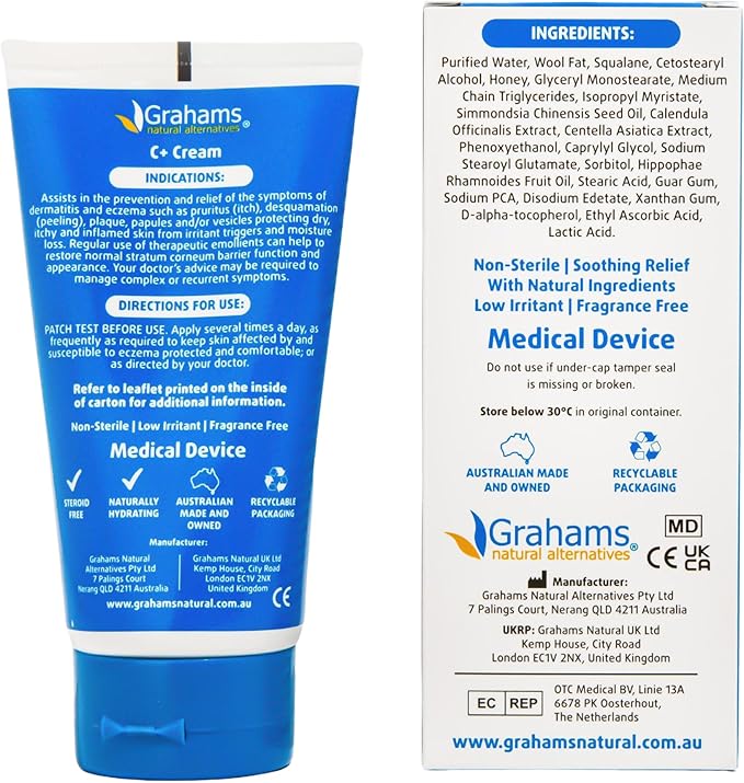 C+ Eczema Cream for Adults - Eczema Lotion for Extremely Dry Skin, Redness, Itch Relief & Dermatitis with Manuka Honey & Calendula | Clinically Proven & Steroid-Free (1 x 4.23oz)