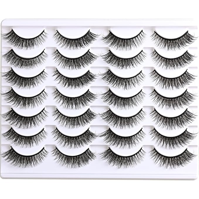 Lashes False Eyelashes Cat Eye Lashes Wispy 14 Pairs Fake Eyelash Natural Lash Strips Fluffy Fox Eye Lashes Pack Short Mink Strip Lashes Natural Look Wispies Cateye Lashes for Women