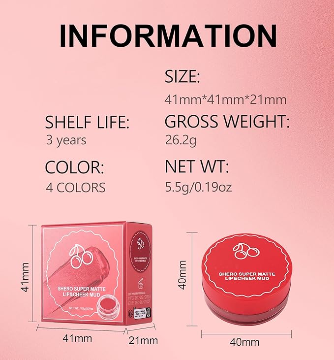 Blurry Pudding Pot for Lip&Cheek, Moisturizing Buildable Lightweight, Multi-Use Soft Matte Finish Makeup Blush, Natural Glow High Pigment Lipstick Blush Lasting Lip Tint, 04# Reddish Rose