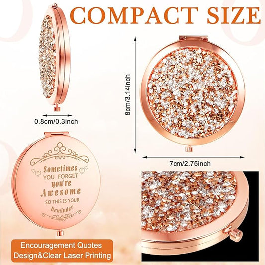 Cindeer 20 Pcs Small Compact Mirror Folding Pocket Makeup Round Hand Held Cosmetic Magnifying Compact Rhinestone Mirror with 1X/2X Magnification for Women Girls Travel (Gold Style)