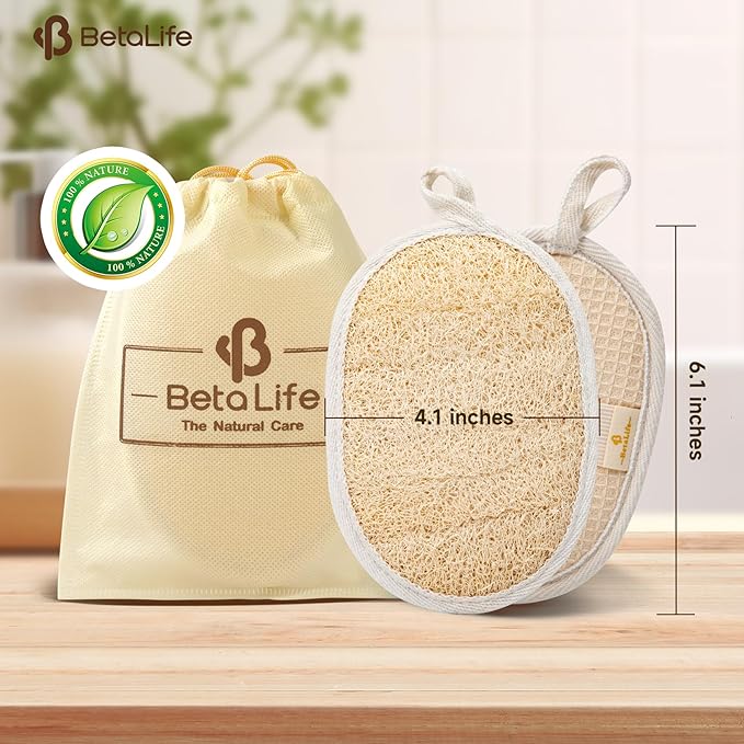 Natural Loofah Sponge Exfoliating Body Scrubber 2 Count (1 Pack), Made with Natural and Eco-Friendly Luffa for Women and Men