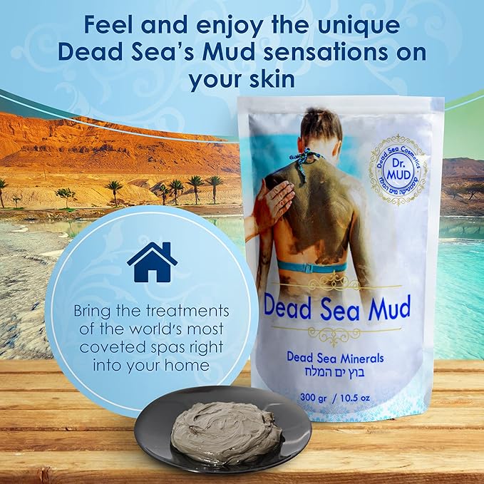 Dr. Mud's Dead Sea Mud Body Mask from Israel, 10.5 Oz β Black Clay Body Treatment with Natural Dead Sea Minerals Deep Cleansing Skin & Beauty Mask β Skin Care Detox Product for Men & Women