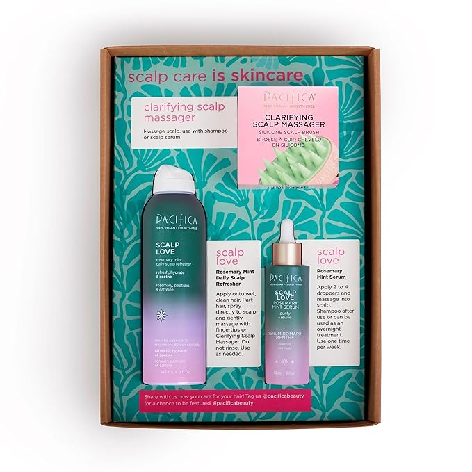 Pacifica Scalp Care Set β Rosemary Mint Daily Scalp Refresher, Detoxifying Serum & Clarifying Scalp Massager for Healthy, Hydrated Scalp, Vegan & Cruelty-Free