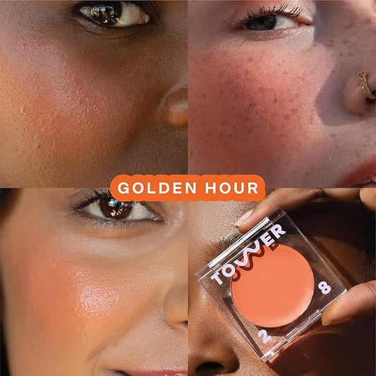 Tower 28 Beauty BeachPlease Cream Blush for Cheeks and Lips - Multi-Purpose Lip and Cheek Tint in Orange Blush - for Sensitive Skin β Color GOLDEN HOUR, Luminous Finish