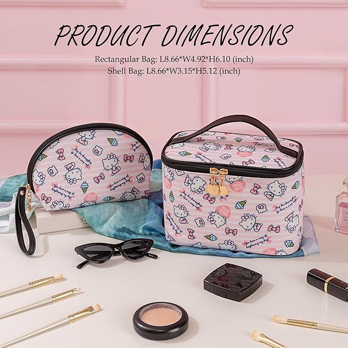AmBealla Cosmetic Bag Large Makeup Bags Pink Travel Case with Makeup Brush HolderοΌ2PCS Cosmetic Organizer for Women, Toiletry Storage Bag for Skincare & Beauty Tools Sweet Cute for Girls