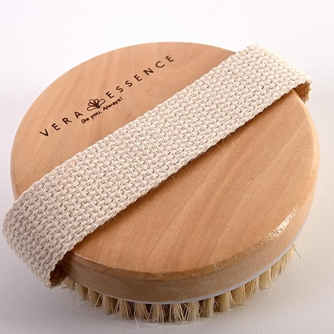 Large Dry Brushing Body Brush - Natural Boar Bristle Brush for Lymphatic Drainage, Cellulite, Blood Circulation - Eco-Friendly Skin Massage Nodes for Detox, Flawless Skin, Exfoliating Body Scrubber