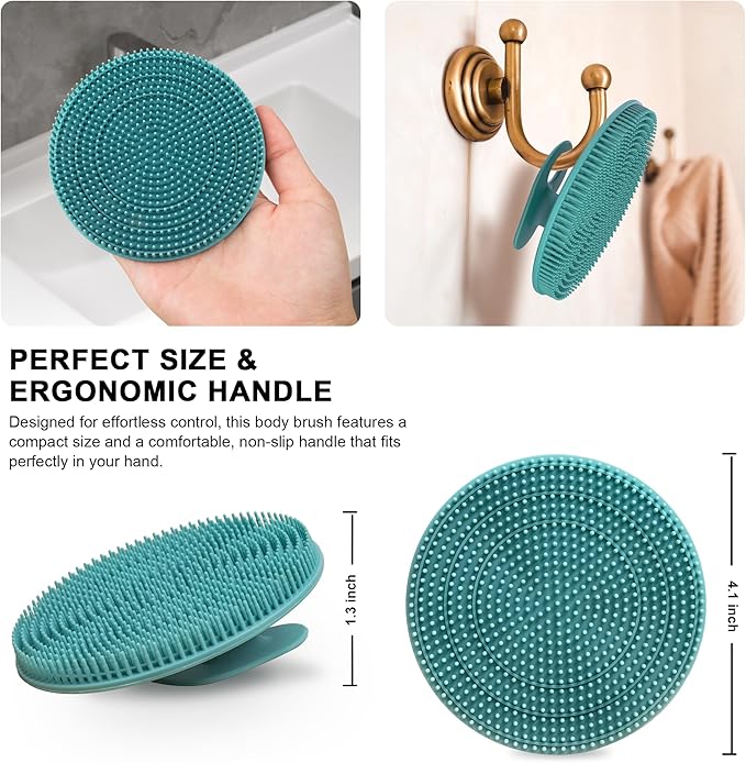 INNERNEED Food Grade Silicone Body Scrubber Gentle Exfoliating Brush for Women Men Deep Clean for All Skin Types, More Hygienic and Well Lather (Black+Dark Green+Pink)
