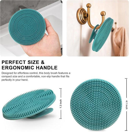 INNERNEED Food Grade Silicone Body Scrubber Gentle Exfoliating Brush for Women Men Deep Clean for All Skin Types, More Hygienic and Well Lather (Dark Green+Pink)