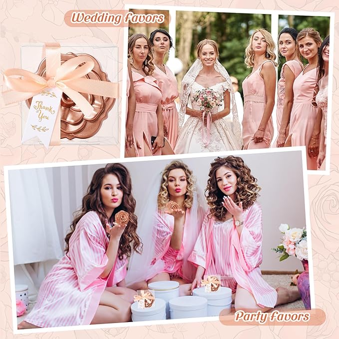 100 Set Rose Compact Mirrors Bulk Wedding Party Favors Including Rose Mirrors Thank You Tags Plastic Clear Boxes with Ribbons for Wedding Bridal Shower Party Guests Souvenir Gift
