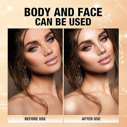 AKARY Shimmer Powder Highlighter, Golden Face Body Glow Pearl Illuminator, Intensely Pigmented for High Impact Dewy Finish (02#Golden)