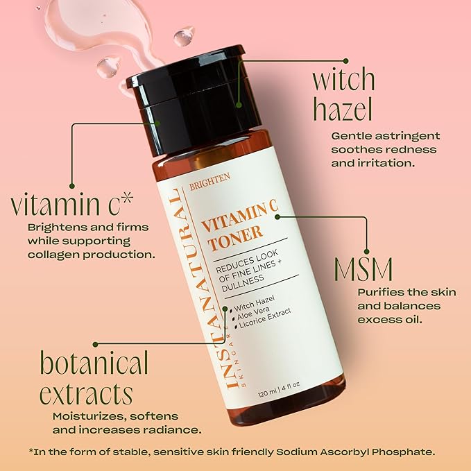 InstaNatural Vitamin C Face Toner, Brightens, Balances pH and Reduces Signs of Aging, Fine Lines and Wrinkles, with Witch Hazel, Lavender and Geranium Oils, 4 Fl Oz - 3 Pack