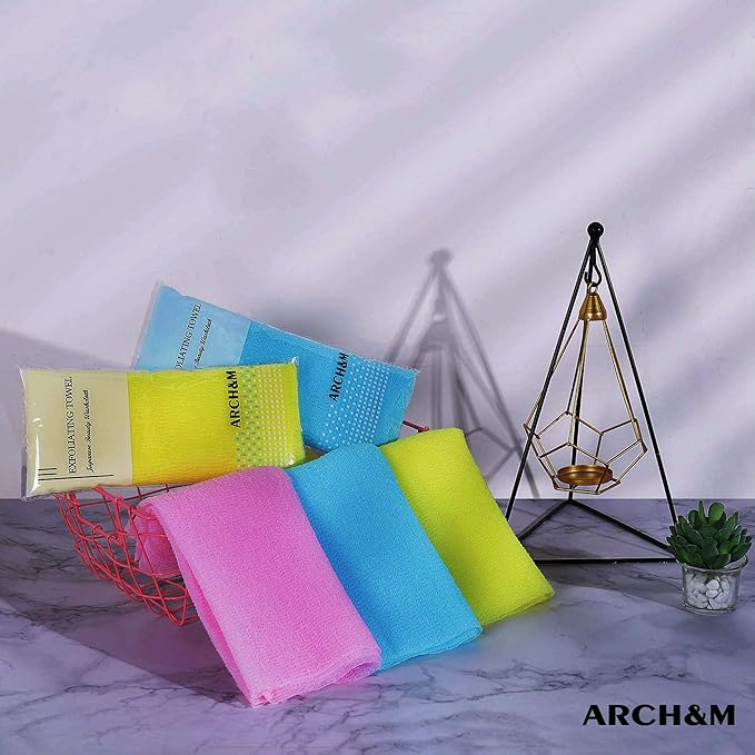 ARCH&M Exfoliating Washcloth 12 Pack Back Scrubber for Shower Towel Body Scrubber Microabrasion Net Sponge Japanese Beauty Washcloth Bath Wash Korean Wash Cloth Korean Loofah Scrub