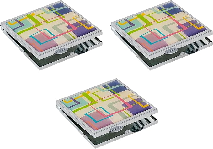 Stephanie Imports Set of 3 Double Sided Magnifying Compact Slim Mirrors with Printed Insert (Square - Pucci Print)