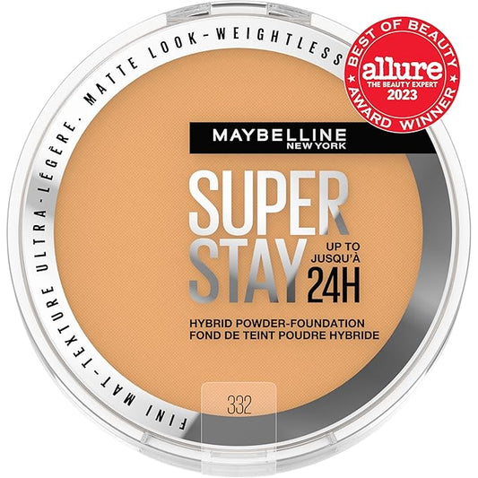 Maybelline Super Stay Up to 24HR Hybrid Powder-Foundation, Medium-to-Full Coverage Makeup, Matte Finish, 332, 1 Count