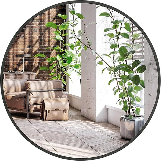 Americanflat 31" Round Mirror - Hanging Mirrors with Aluminum Frame - Modern Mirror for Bathroom, Bedroom, Living Room - Mirrors for Wall Display and Home Decor - Black