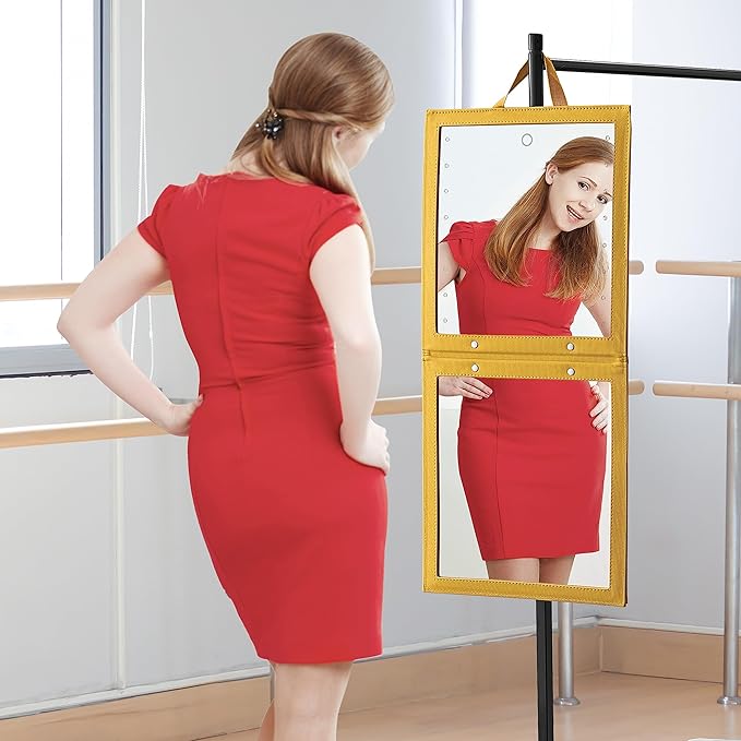 BRUN Adjustable Foldable Wall Mounted Rectangular Mirror, Touch Control, Dimmable, Crystal Clear Image, 15" x 15"