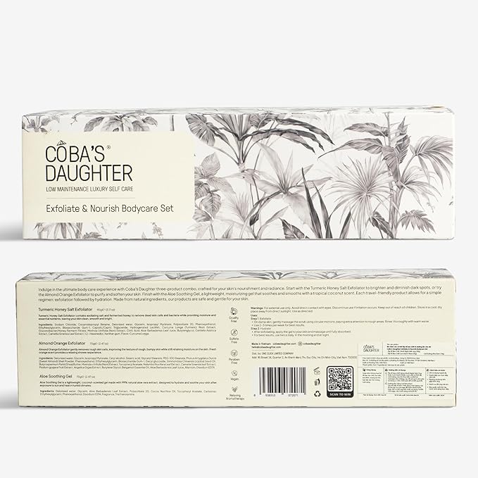 COBA'S DAUGHTER Women Gift Set β 3-Piece Body Care Spa Kit with Honey Turmeric Scrub, Almond Orange Scrub & Aloe Vera Gel β Self-Care Gift Box, Spa Gift Basket, Travel Size Beauty Set