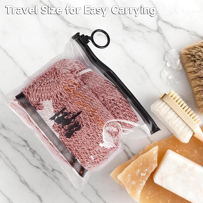 SubSahara Authentic African Net Sponge - 2 Pieces Exfoliating Scrubber for All Skin Types, Bath Sponge for Face & Body, Travel Portable, Durable, Gentle Exfoliation (Blush Pink & Lavender Purple)
