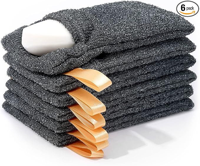 Antimbee 6-Pack Soap Pocket Exfoliating Soap Saver Pouch, Body Scrubber Rough Sponge Exfoliator for Bath or Shower, Gray Mesh Bar Soap Foam Lather Pouch