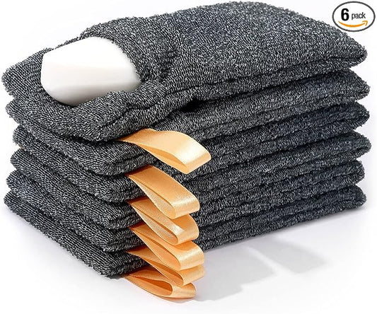 Antimbee 6-Pack Soap Pocket Exfoliating Soap Saver Pouch, Body Scrubber Rough Sponge Exfoliator for Bath or Shower, Gray Mesh Bar Soap Foam Lather Pouch