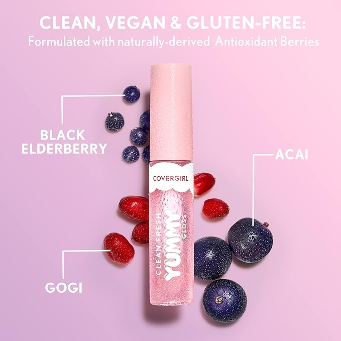 COVERGIRL Clean Fresh Yummy Gloss β Lip Gloss, Sheer, Natural Scents, Vegan Formula - Glamingo Pink