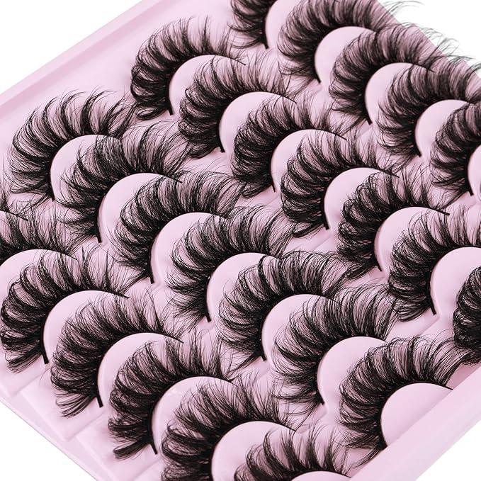 Mink Lashes Volume Russian Mink Lashes Extension 17mm Wispy False Eyelashes 6D D-Curl Russian Strip Lashes Pack by Kiromiro