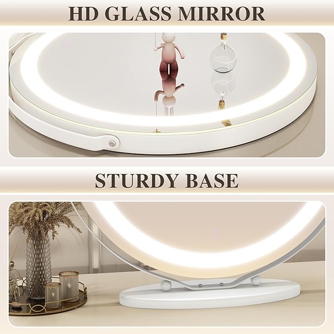 Vanity Mirror, 20 Inch Makeup Mirror with Lights, Large Lighted Vanity Mirror, Light Up Mirror with Smart Touch 3 Colors Dimmable, White