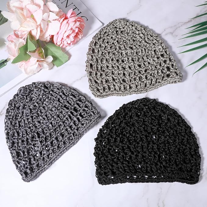 3 Pcs Crochet Hair Net, Mesh Hair Wrap Nets, Soft Rayon Knit Crochet Hairnet Crocheted Sleep Cap Black Mesh Wrapping