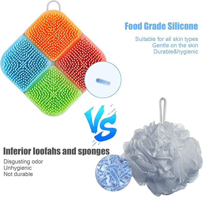 OWIIZI Silicone Loofah Gentle Exfoliating Body Scrubber Food-Grade Soft Lather Well Bath Scrub Brush for Shower or Face