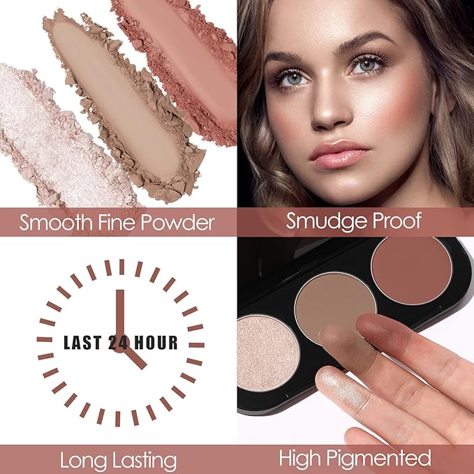 FOCALLURE Blush and Highlighter Palette,3 in 1 Contour Palette,Cruelty-Free Matte Bronzer Powder,Shimmer Illuminator Highlighters for a Glowing Look,#09