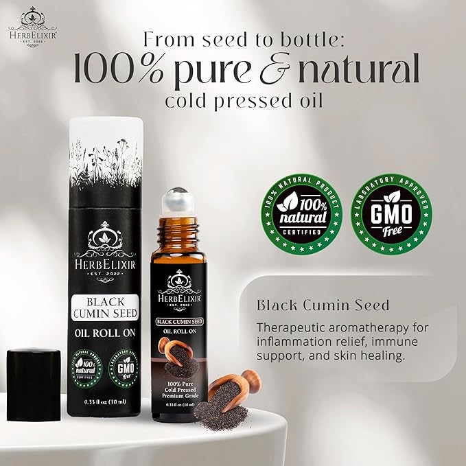 Black Seed Oil Facial Roll On (10ml) Vitamin C Oil Face Roller for Ayurveda Skin Care, Face Oil, Skin Oil, Eye Roller, Facial Roller, Roller for Face, Nourish and Revitalize Skin