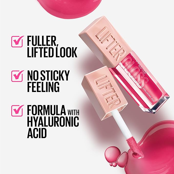 MAYBELLINE New York Lifter Gloss Hydrating Lip Gloss with Hyaluronic Acid, Gummy Bear, Sheer Light Pink, 1 Count (Pack of 5)