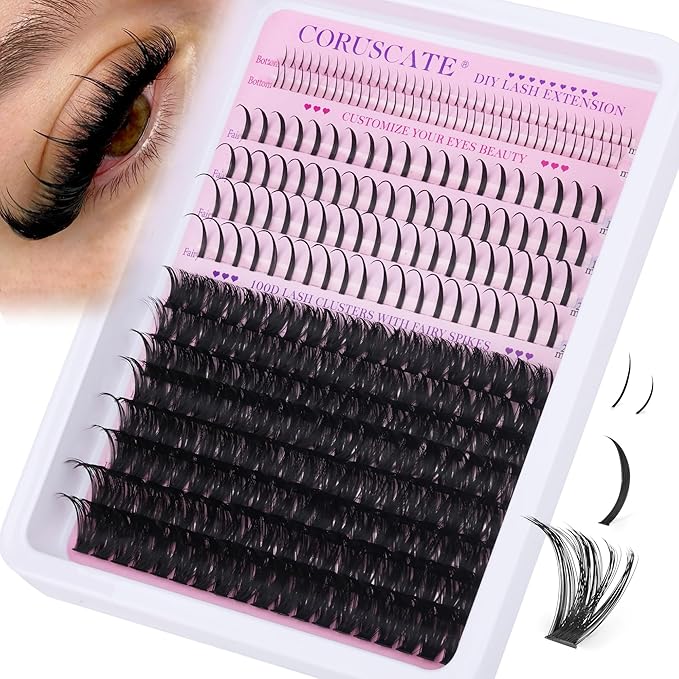 100D Lash Clusters with Bottom Lashes Spikes Eyelash Clusters Multi-type Individual Lashes Thick DIY Lash Extension Kit Fairy Cluster Eyelash Extensions 5-20mm Wispy Cluster Lashes Spiky by CORUSCATE