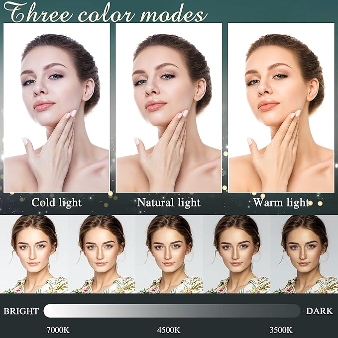 Compact Travel Makeup Mirror,1X/10X Magnifying Double Sided 3 Colours & Brightness Dimmable USB Rechargeable Touch Screen Portable LED Cosmetic Mirror for Travel/Purse/Office,Black