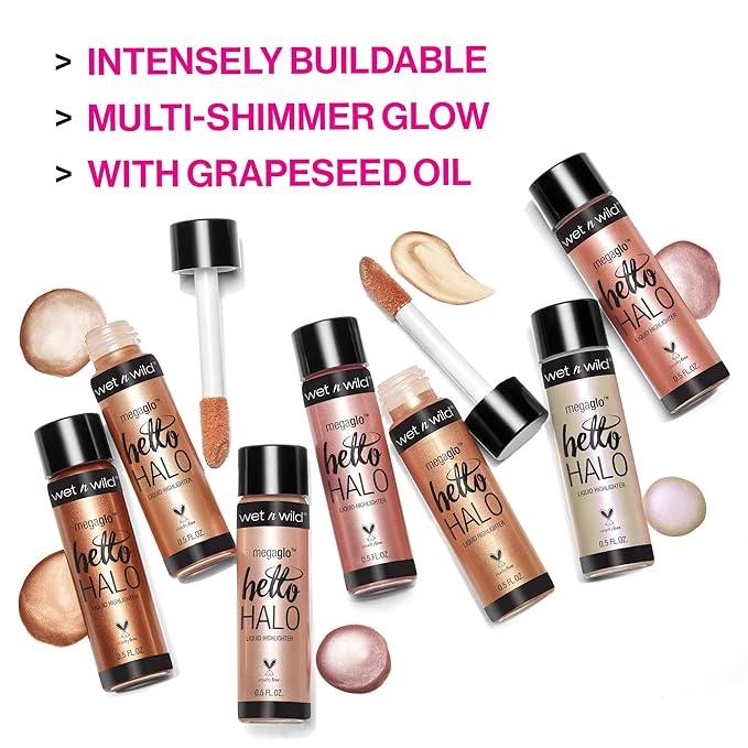 wet n wild MegaGlo Hello Halo Liquid Highlighter Makeup, Shimmer, Glow Halographic (Pack of 2)