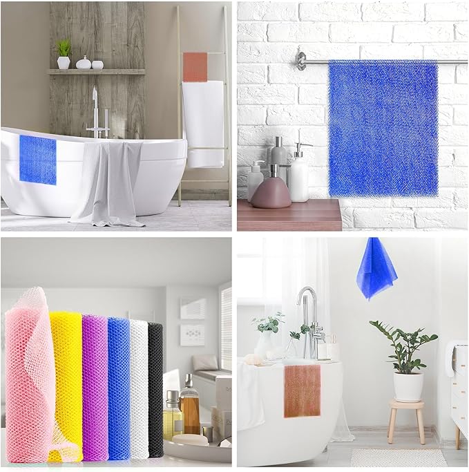 6 Pieces African Bath Sponge African Net Long Net Bath Sponge Exfoliating Shower Body Scrubber Back Scrubber Skin Smoother,Great for Daily Use (Pink, Yellow, Purple, Blue, Black, Off-White)