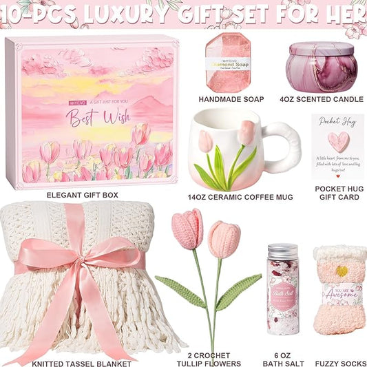 Birthday Gifts for Women Self Care Set Get Well Soon Gift Baskets, Relaxing Bluebell Spa Gift Basket Care Package for Women, Unique Christmas Mom Gifts for Her Girlfriend Sister Friend Wife Grandma