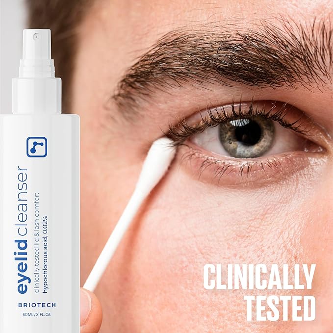 BRIOTECH Eyelid Cleanser, Hypochlorous Acid Spray, Lid & Eyelash Cleanser, Soothe Sensitivities, Calm Redness & Bumps, Support Against Irritation, Hypoallergenic & Vegan, Travel Size 2 Fl oz (1 Pack)