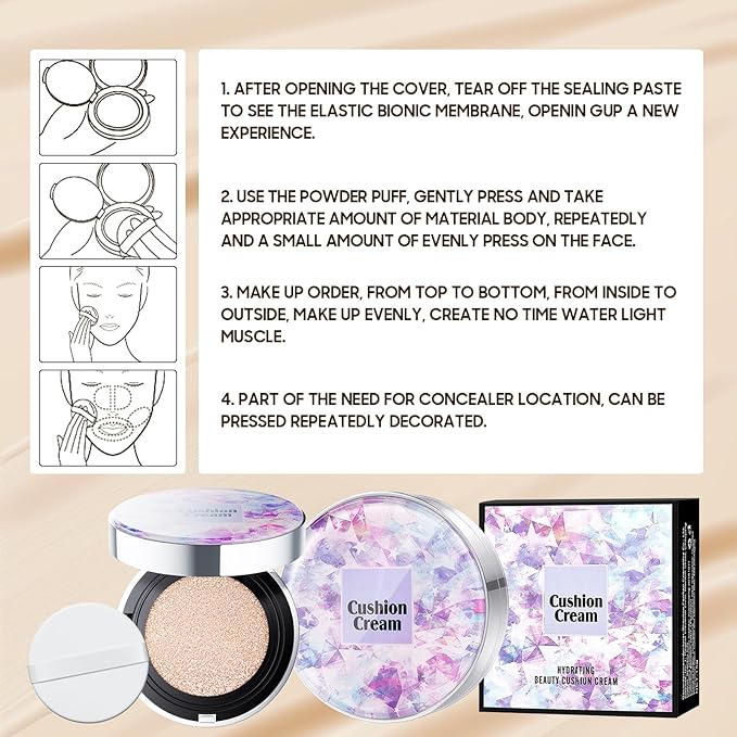 Air Cushion CC Cream Foundation - BB Cream Face Makeup Foundation for Natural Skin Radiant & Moisturizing Skin, Easy Application, Create Long-Lasting & Waterproof Face Makeup (Natural, 3.21 Ounce)