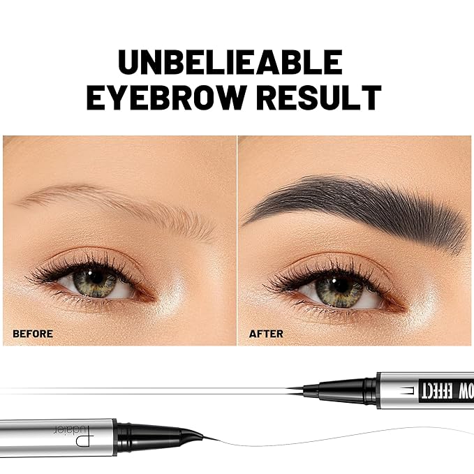 2-in-1 Dual Ended Microblading Eyebrow Pen & Eyebrow Brush,Waterproof 2-Fork-Tip & Precise Brush-Tip for Natural Hair-Like Brows, Perfect Eyebrows Make up,Last 24Hrs.