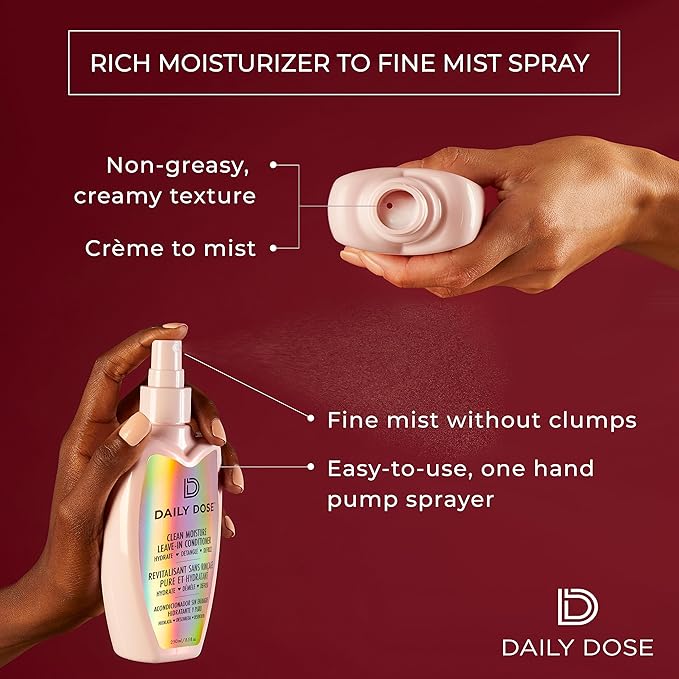 DAILY DOSE Clean Moisture Spray Leave-In Conditioner Detangler, Paraben-Free, Phthalates-Free, Cruelty-Free, Vegan