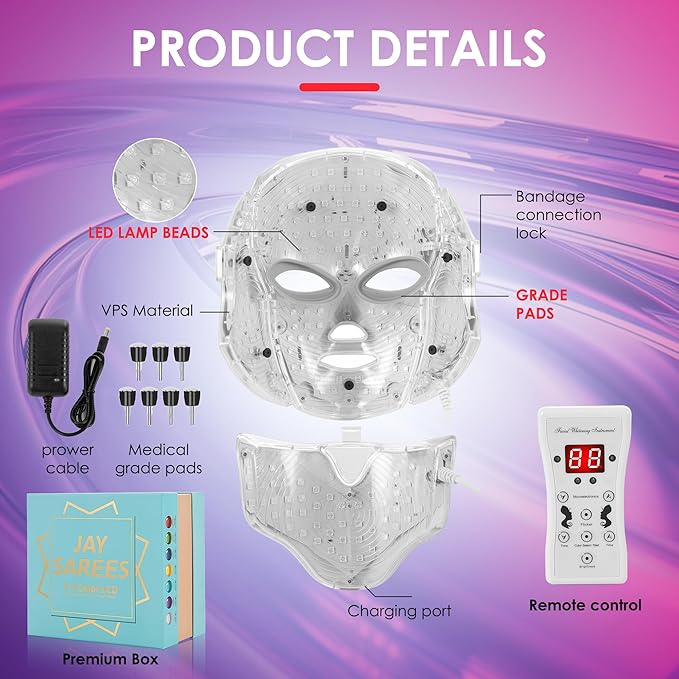 Red-Light-Therapy-for-Face, Led Face Mask Light Therapy, 7-1 Colors LED Facial Skin Care Mask (White)
